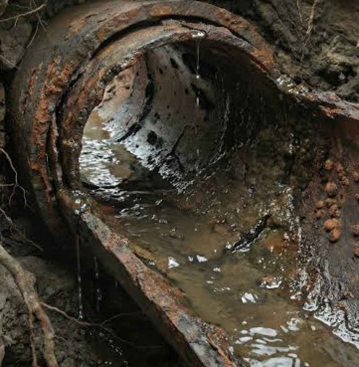 Corroded, root-choked sewer pipe before trenchless repair